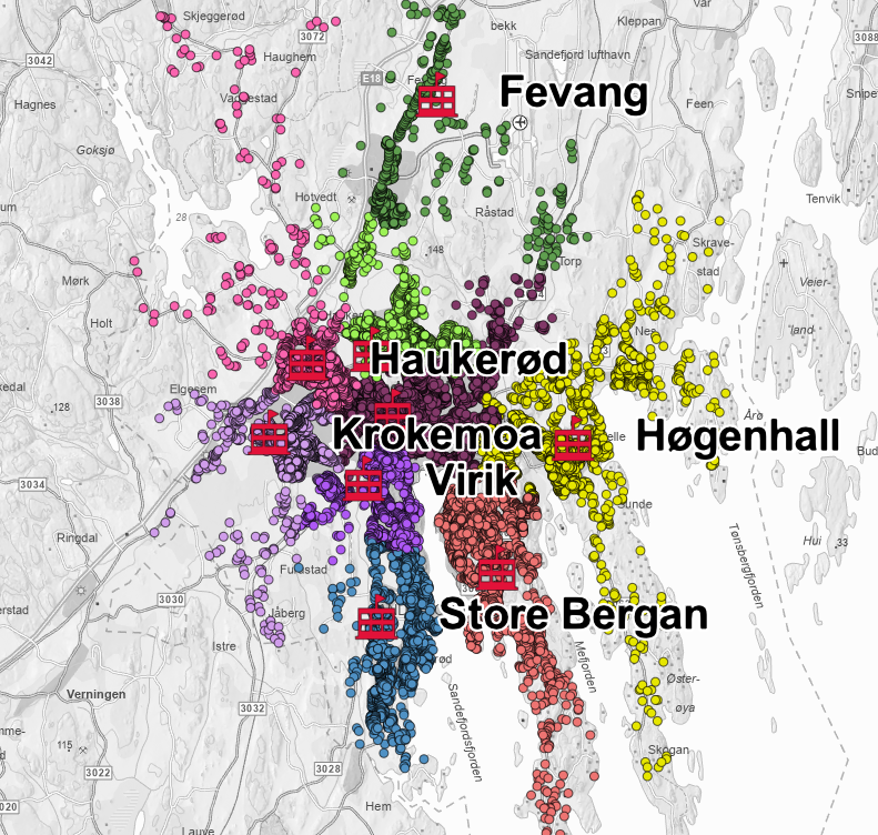 Alternativ 5B Ny skole Nybyen/ Jotun og Høgenhall - Klikk for stort bilde