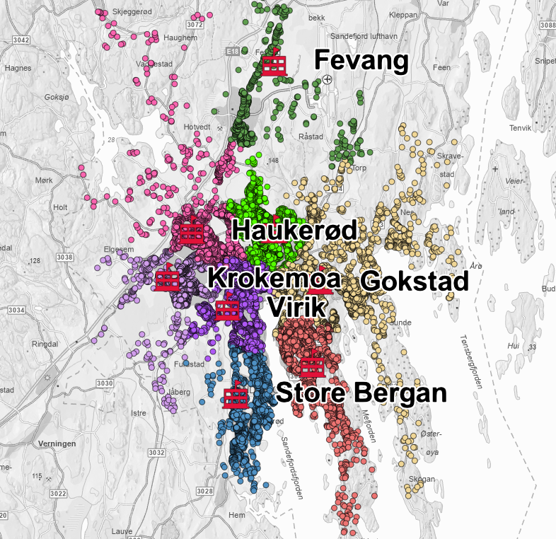 Alternativ 2A Ny skole på Breidablikk og Gokstad - Klikk for stort bilde