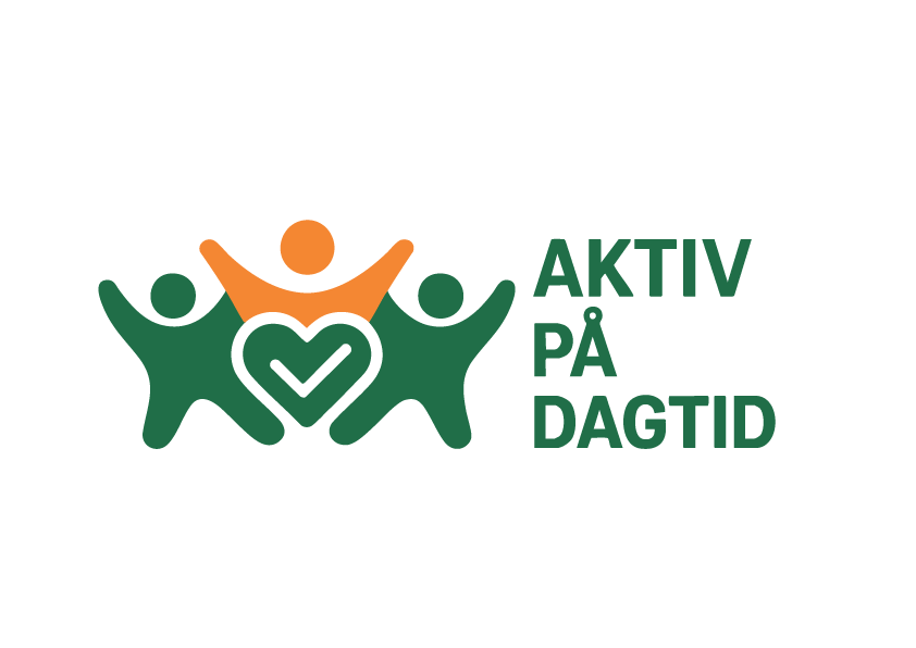 Logo for Aktiv på dagtid. Viser tre stiliserte personer som omringer et hjerte.