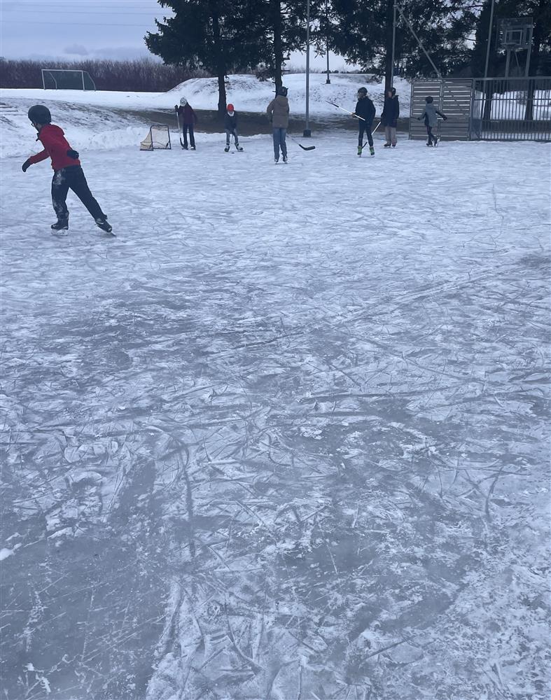 Barn som står på skøyter. - Klikk for stort bilde