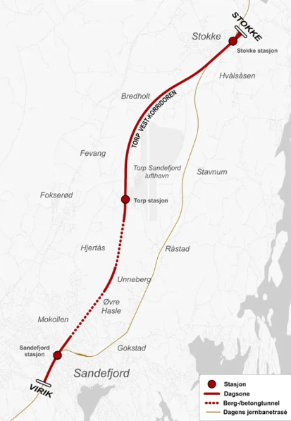 kart som viser torp vest-korridoren - Klikk for stort bilde